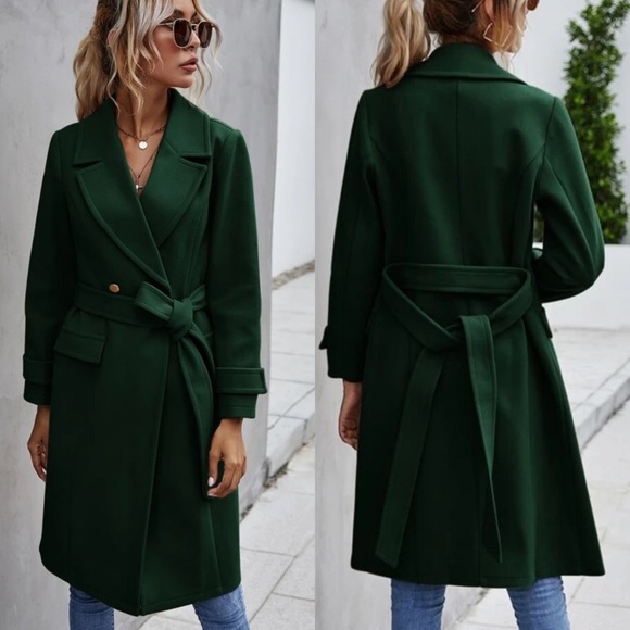 Light blush baby pink winter peacoat trench long jacket minimalist - Picture 4 of 16